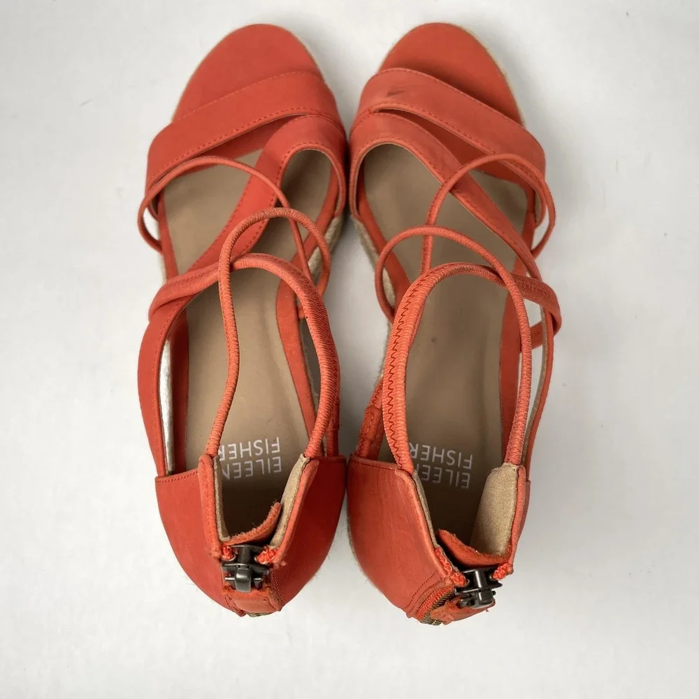 Eileen Fisher Shoes Womens Size 6 Red Nubuck Espadrille Wedge Sandals Strappy